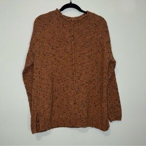 J. Jill Brown Confetti Speckled Chunky Knit Sweater Womens Medium Crew Neck